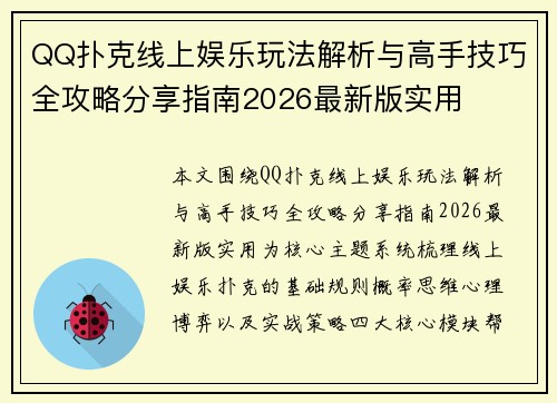 QQ扑克线上娱乐玩法解析与高手技巧全攻略分享指南2026最新版实用