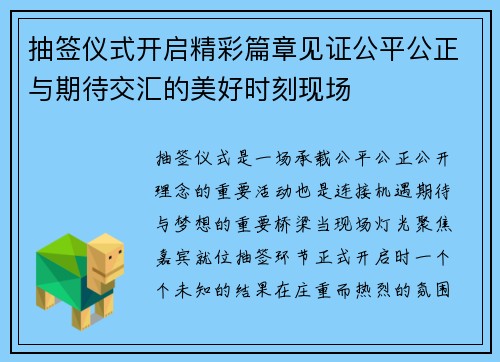 抽签仪式开启精彩篇章见证公平公正与期待交汇的美好时刻现场 抽签仪式开启精彩篇章见证公平公正与期待交汇的美好时刻现场