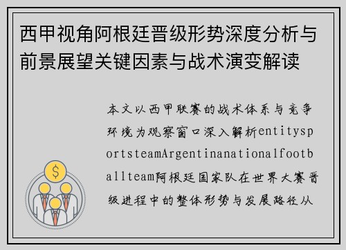 西甲视角阿根廷晋级形势深度分析与前景展望关键因素与战术演变解读